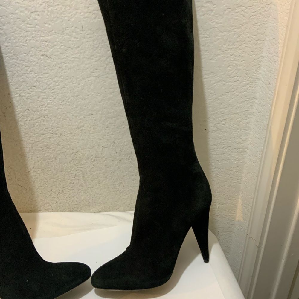 PRADA Black Suede Knee Stiletto Boots Size 39 - Picture 3 of 16
